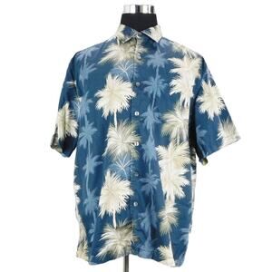 Caribbean Cotton Hawaiian Short Sleeve Button-Up Blue Cream Tan Mens XL Shirt